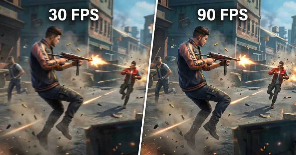 Free Fire a 30 FPS vs 90 FPS